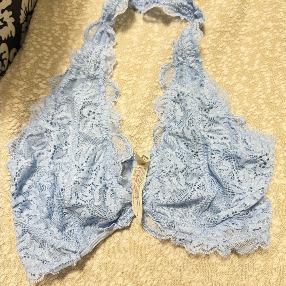 Free People Lace Halter Bralette in Light Blue